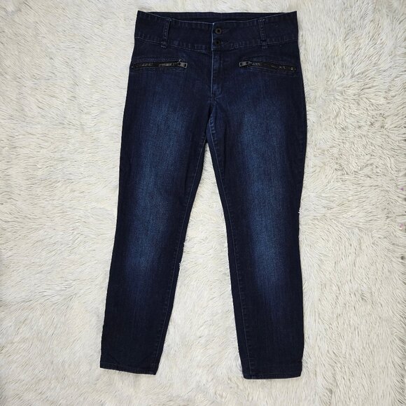 DKNY Size 14 Womens' Denim Blue Jeans Straight Leg Zip Front Pockets Dark Wash - Picture 1 of 12
